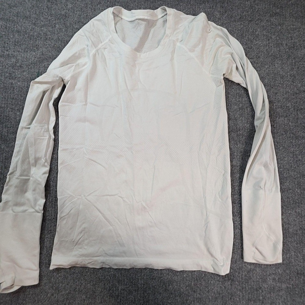 Lululemon Shirt Mens Medium White Long Sleeve Crew Neck Athletic Running Top